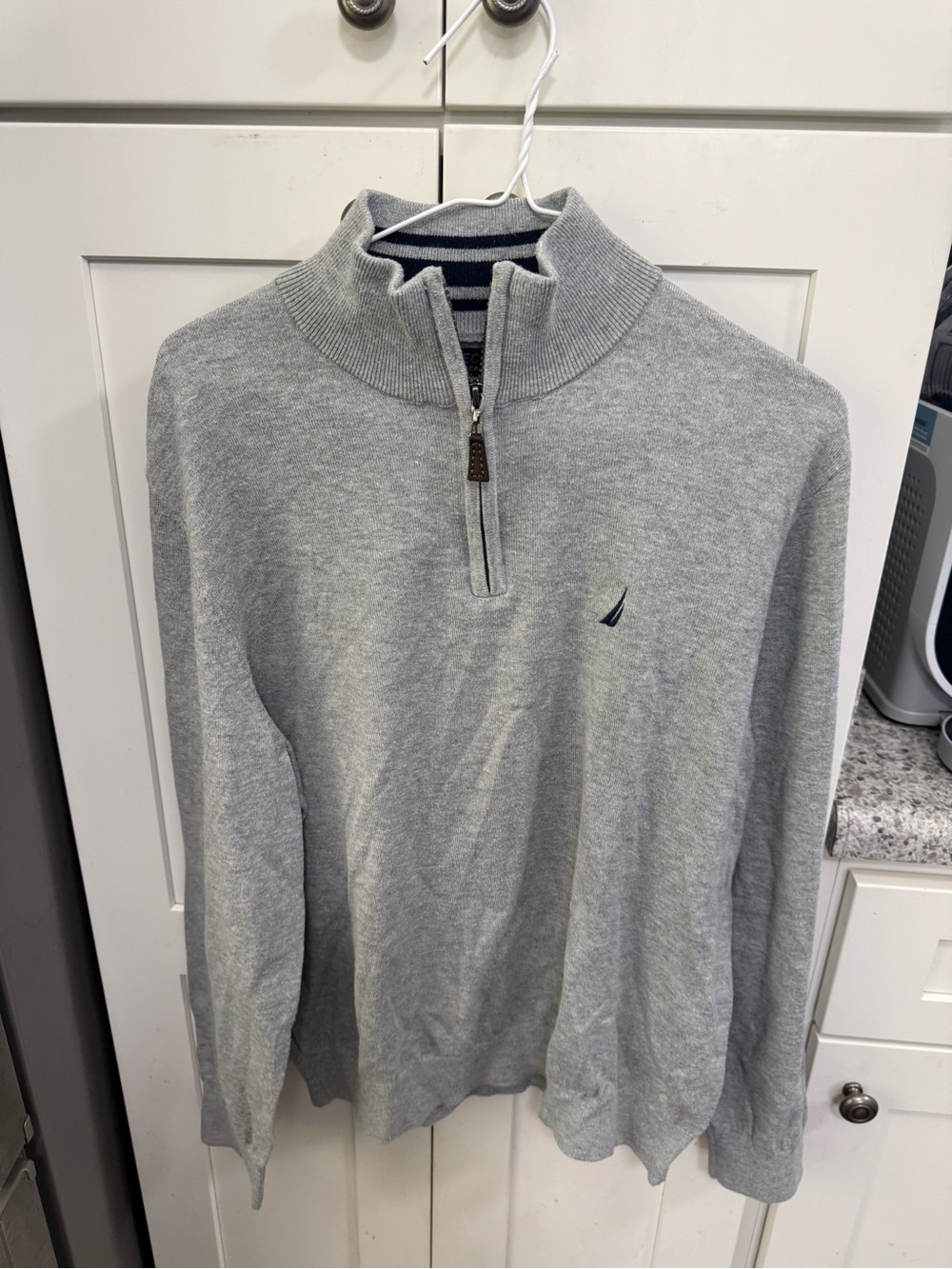 Nautica Men's Light Gray Half-Zip Sweater with Navy Sail Logo